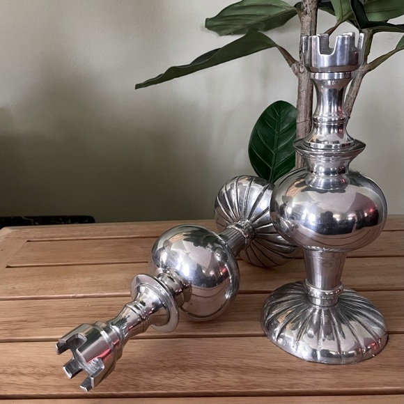 Vintage/ Antique Chrome Candlesticks, hand made in India. 8.25" tall - Picture 6 of 10